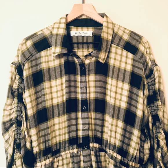 Free People Distressed Slouchy Plaid Flannel Top M - Picture 6 of 10
